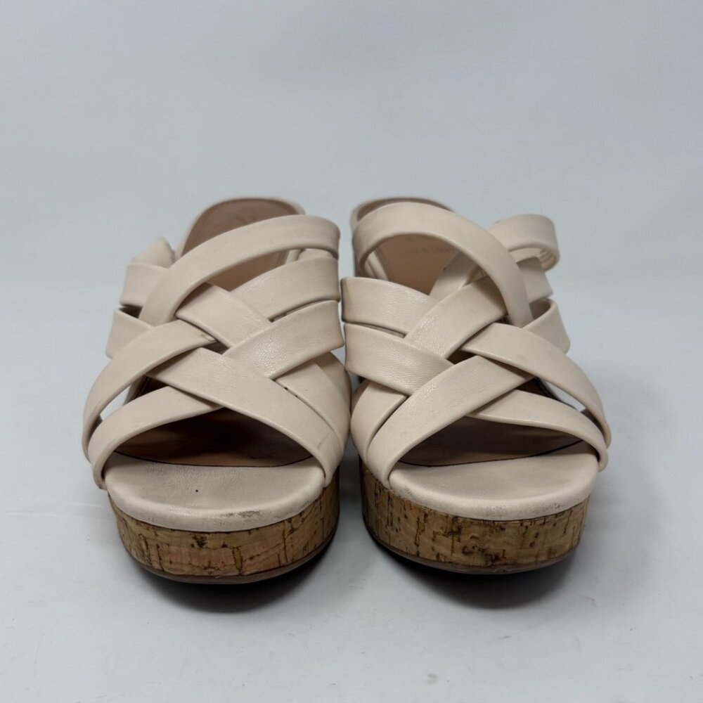 Sam & Libby Womens Cayla Ivory Faux Leather Cork Wedge Slide Size 8.5 Sandals